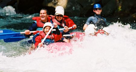 Rafting through the big wave at the bottom of Wesser Falls
