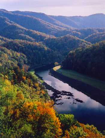 The valley below Fontana Dam